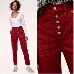 Wilfred Free Aritzia Red Denim Button Fly High Waisted Belen Straight Leg NWOT